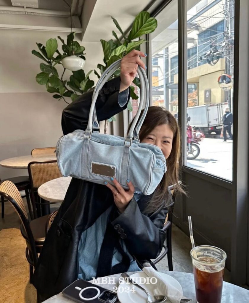 MBH Washed Denim Tote Bag Large Capacity Commuter Travel Gym Shoulder Bag