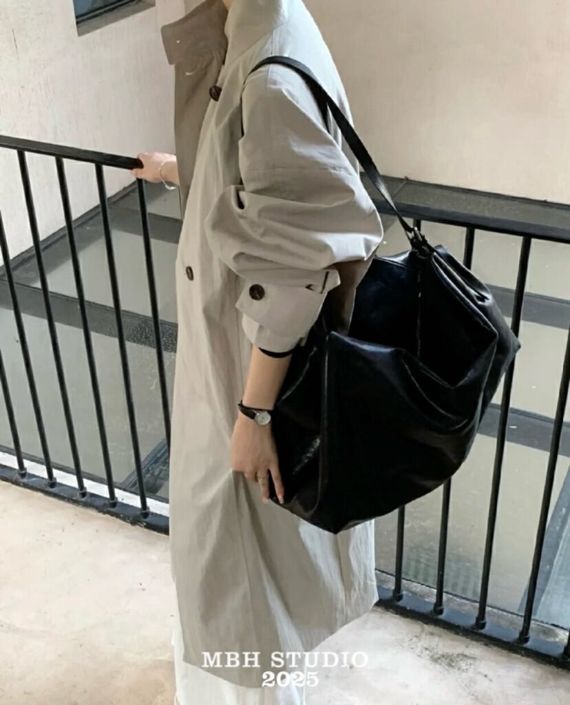MBH Top-Grain Leather Slouchy Tote Bag Large Capacity Travel Shoulder Bag
