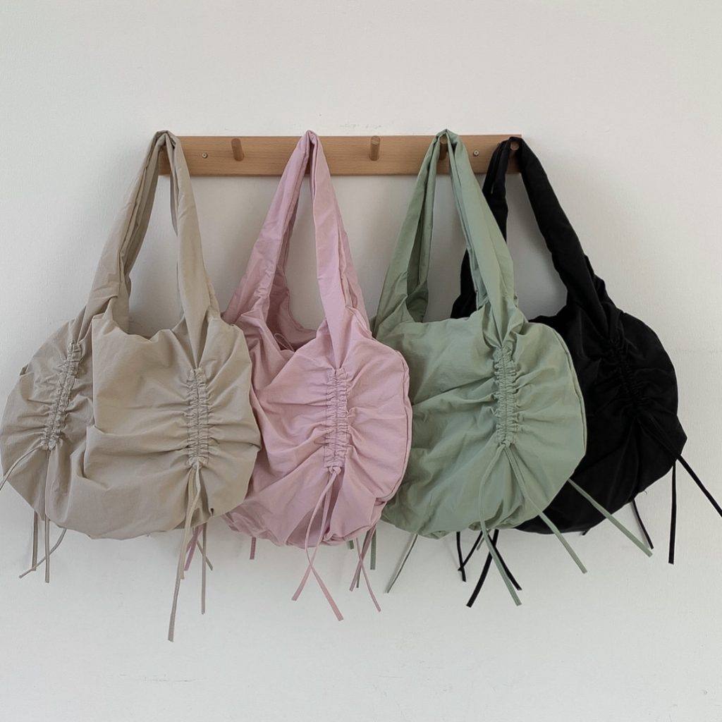 Korean Niche Design Nylon Drawstring Ruched Tote Bag Casual Versatile Shoulder Crossbody Bag