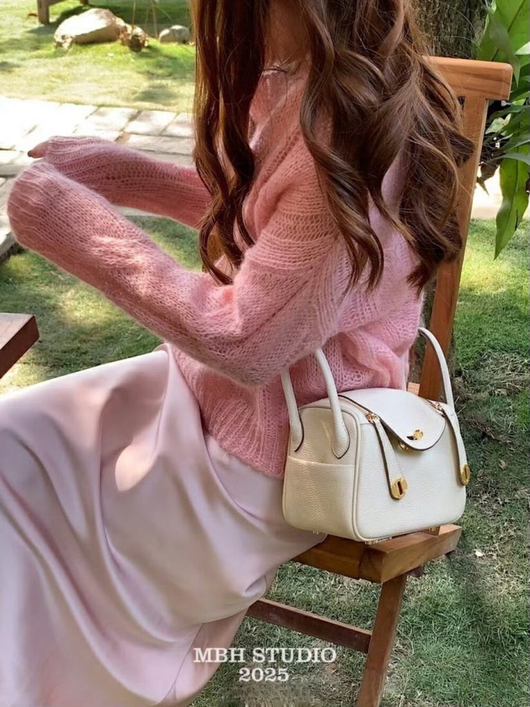 MBH Top Grain Leather Litchi Pattern Mini Handbag Tote Crossbody Commuter Bag