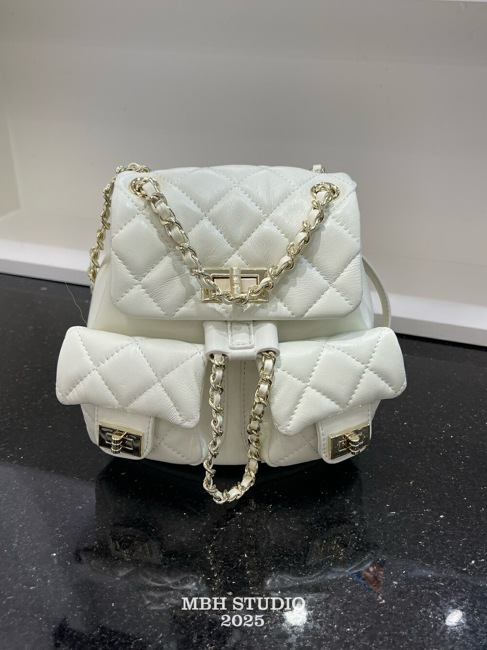 MBH First Layer Cowhide Quilted Mini Frog Backpack Chain Handbag Dual-Use Bag - Image 4