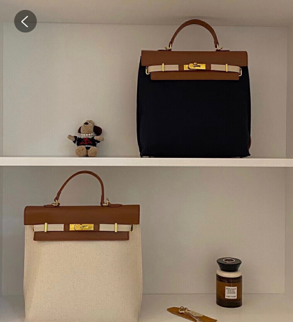 MBH Colorblock Preppy Canvas and Leather Backpack with Shoulder Strap - Image 3